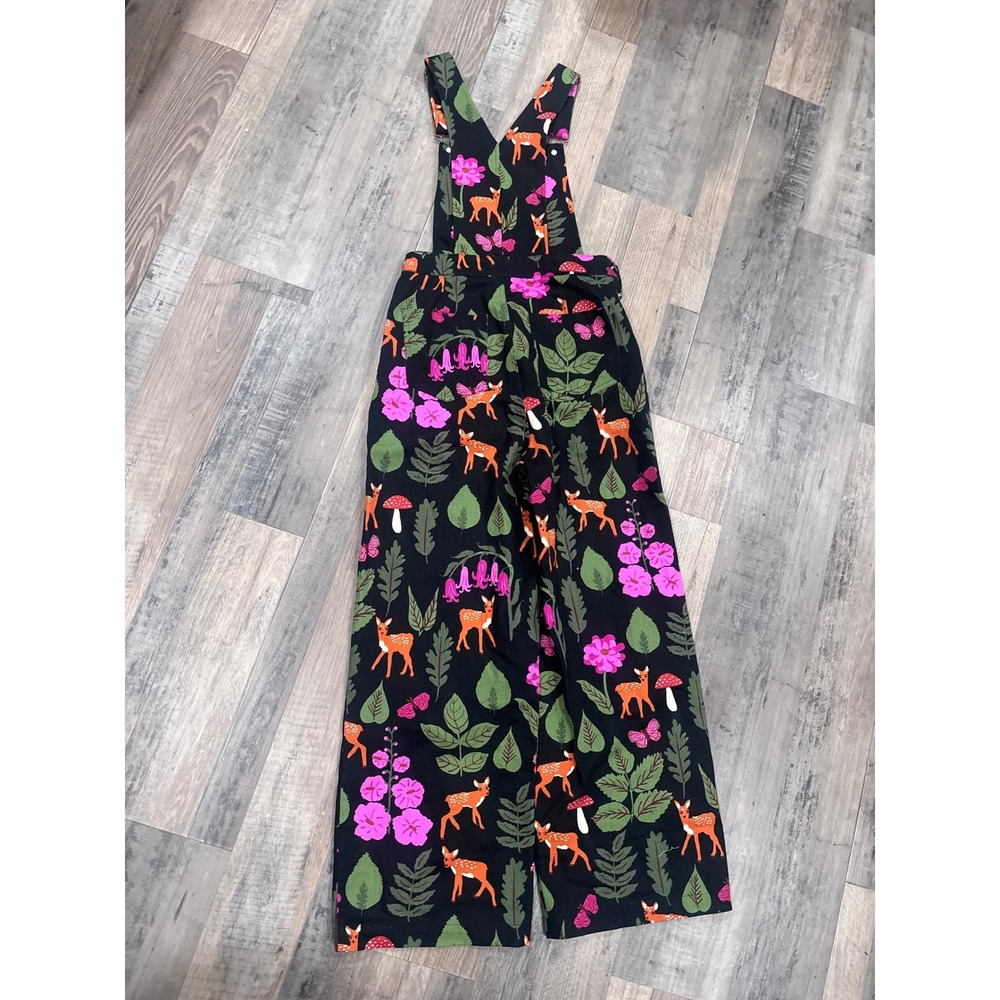 Princess Highway Woodland Deer Mushroom Wide Leg Overalls Black Pink Womens 6 - Picture 7 of 8